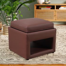 PU Ottoman with Storage; Square Foot Ottomans with Storage; Coffee Table Top Cover; Storage Boxes Footrest Stool for Bedroom; Faux Leather (Coffee)