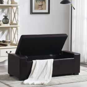 Faux Leather Upholstery Storage Ottoman Bench Dark Brown