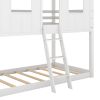 Twin over Twin Size Low Bunk Beds with Roof and Fence-shaped Guardrail, White