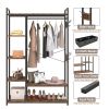 Organized Garment Rack with Storage; Free-Standing Closet System with Open Shelves and Hanging Rod(Rustic Brown; 43.7''w x 15.75''d x 70.08''h).