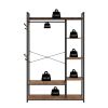 Organized Garment Rack with Storage; Free-Standing Closet System with Open Shelves and Hanging Rod(Rustic Brown; 43.7''w x 15.75''d x 70.08''h).