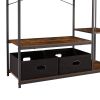 Organized Garment Rack with Storage; Free-Standing Closet System with Open Shelves and Hanging Rod(Rustic Brown; 43.7''w x 15.75''d x 70.08''h).