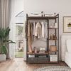 Organized Garment Rack with Storage; Free-Standing Closet System with Open Shelves and Hanging Rod(Rustic Brown; 43.7''w x 15.75''d x 70.08''h).