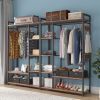 Organized Garment Rack with Storage; Free-Standing Closet System with Open Shelves and Hanging Rod(Rustic Brown; 43.7''w x 15.75''d x 70.08''h).