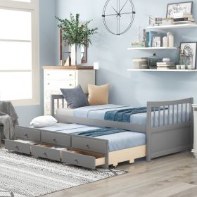 Daybed with Trundle and Drawers;  Twin Size (Color: Gray)